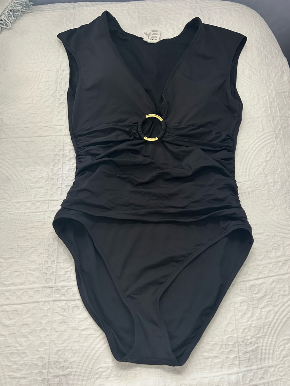 Bleu Rod Beattie Black One-Piece Swimsuit with Gold Ring